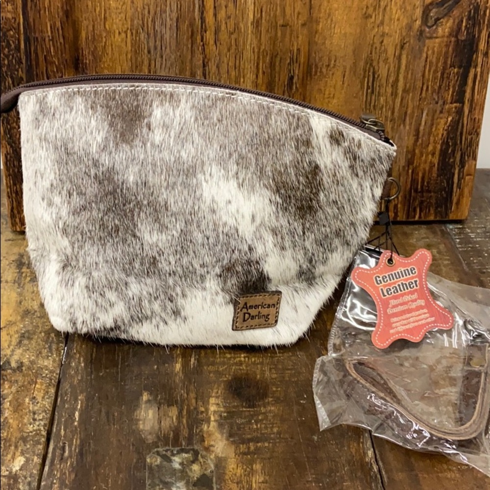 Cowhide Wristlet Purse / Makeup Bag